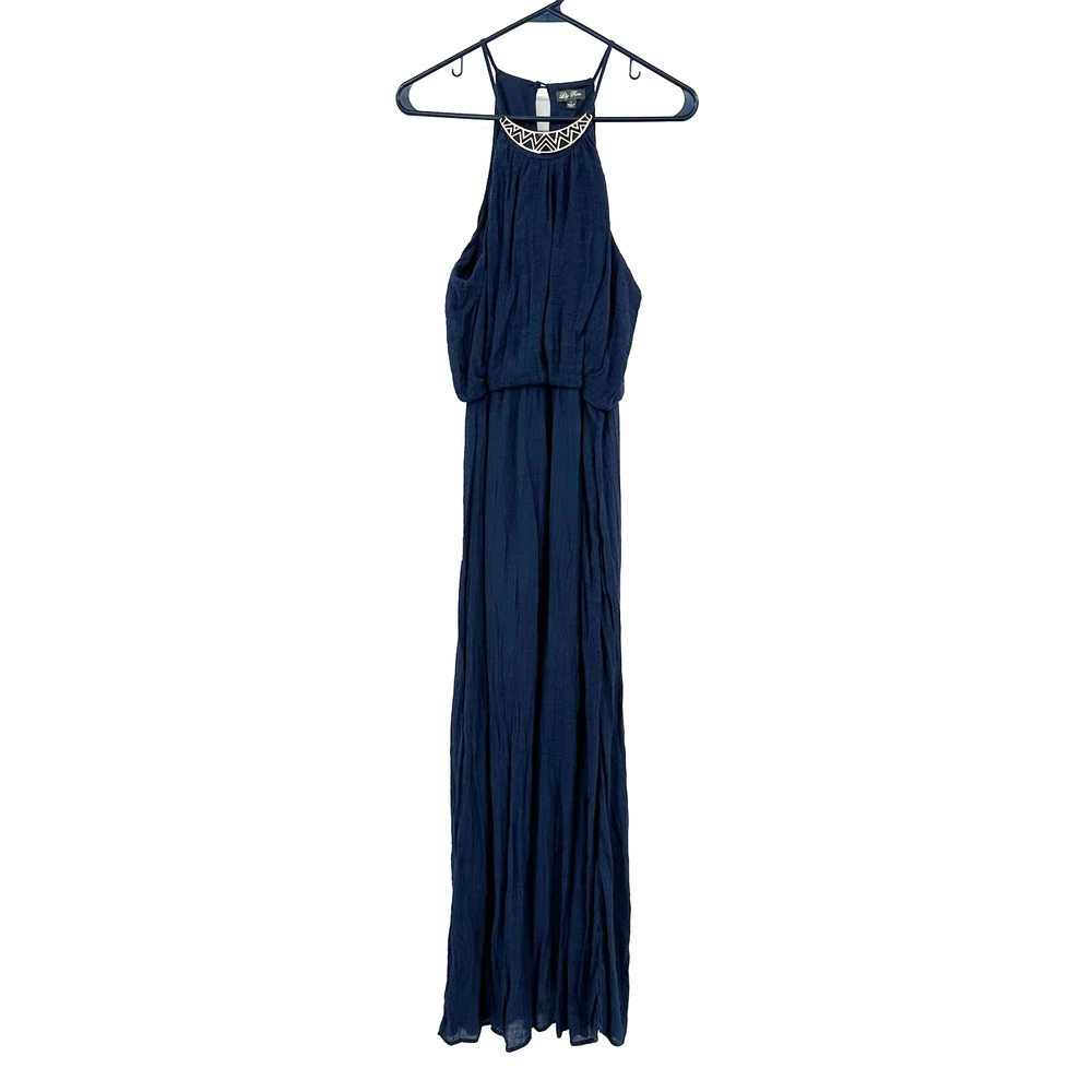 Lily Rose size large sleeveless maxi length dress faux necklace attached
